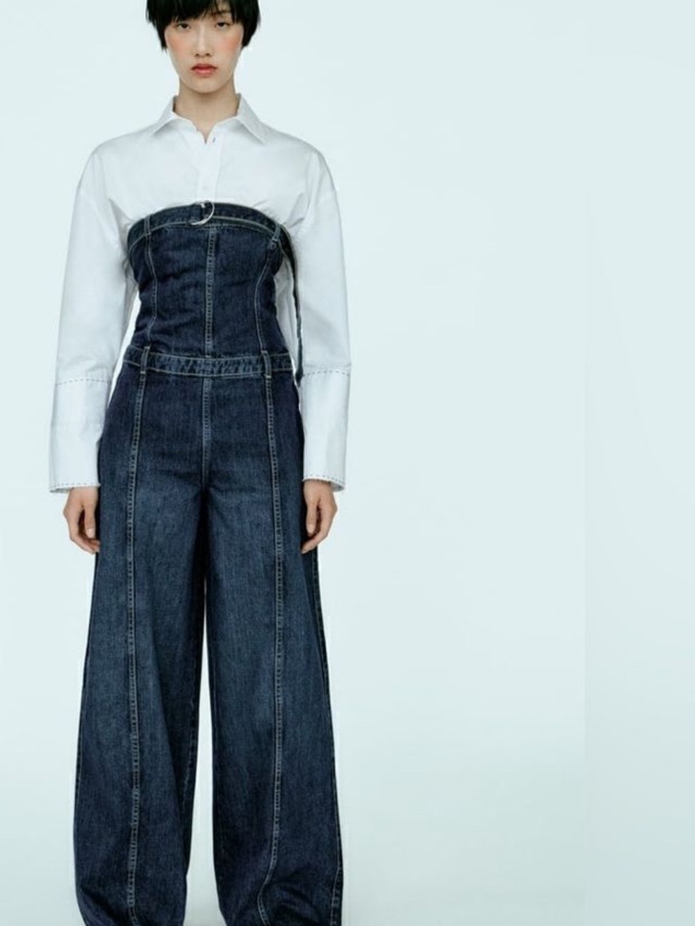 🥳 HP 🥳 Zara Strapless TRF Denim Jumpsuit Dark Wash Small NWOT Romper Outfit New - Picture 9 of 12